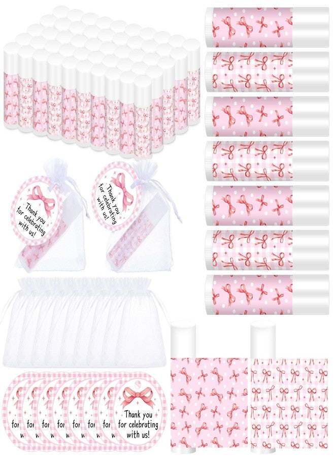 Swiffen 50 Sets Pink Bow Lip Balm Gifts Bulk Coquette Bow Baby Shower Party Favors Pink Favors for Guests Lip Balm with Bags Thanks Tags for Baby Shower Galentine's Day Wedding Birthday Bachelorette - Image 1